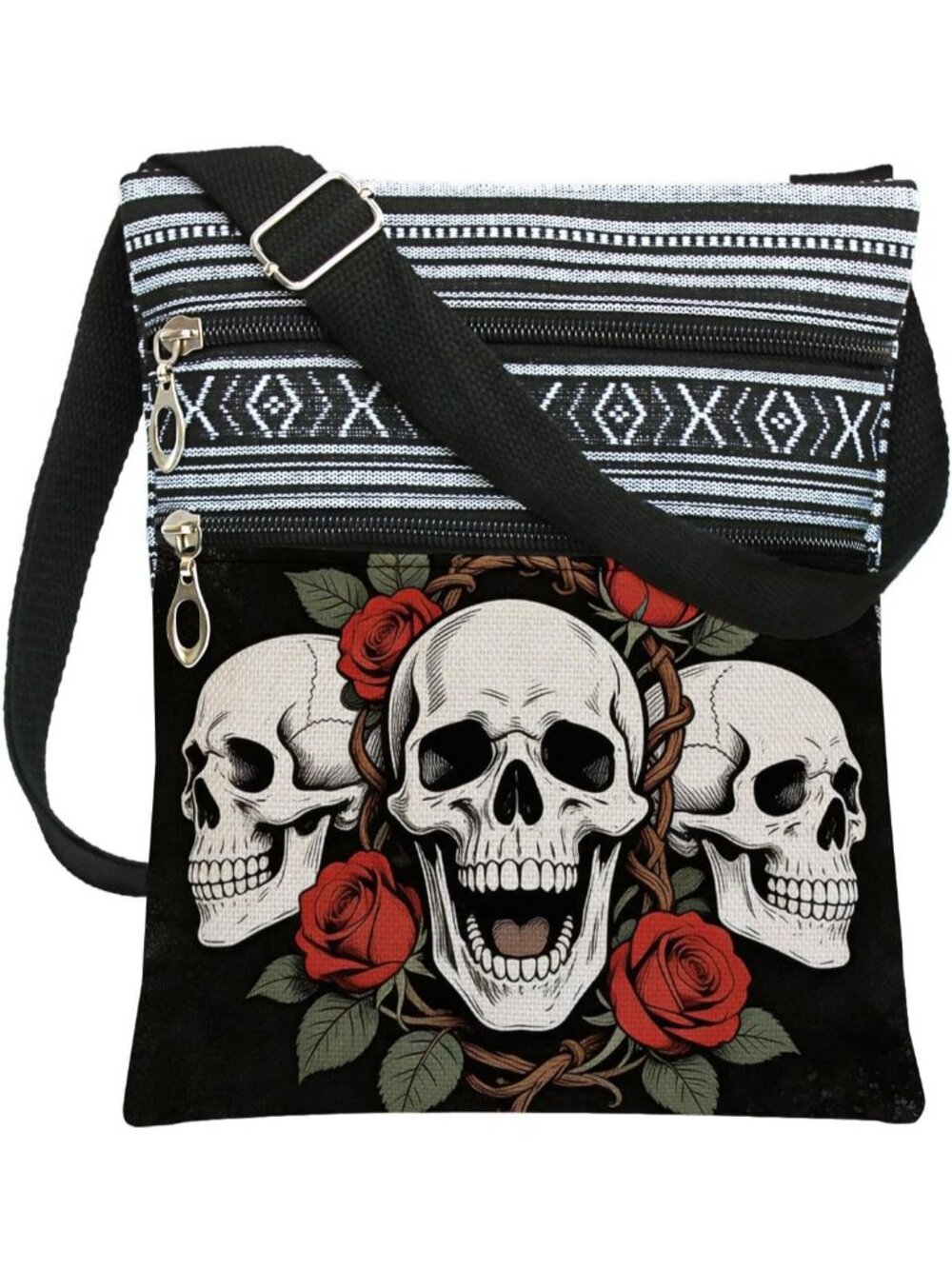 Women's White Red Halloween Pumpkin Bat Goth Skull Witch Crossbody Shoulder Bag